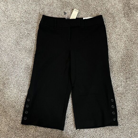 ANN TAYLOR Loft ANN Cropped Capri Black Pants Button Detail Size 6P Petite NWT - Picture 1 of 12